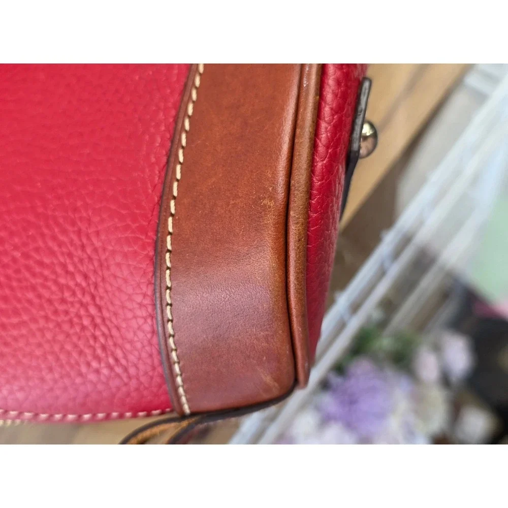 Dooney & Bourke Red Pebble Grain Leather Zip Zip Domed Satchel Crossbody Bag